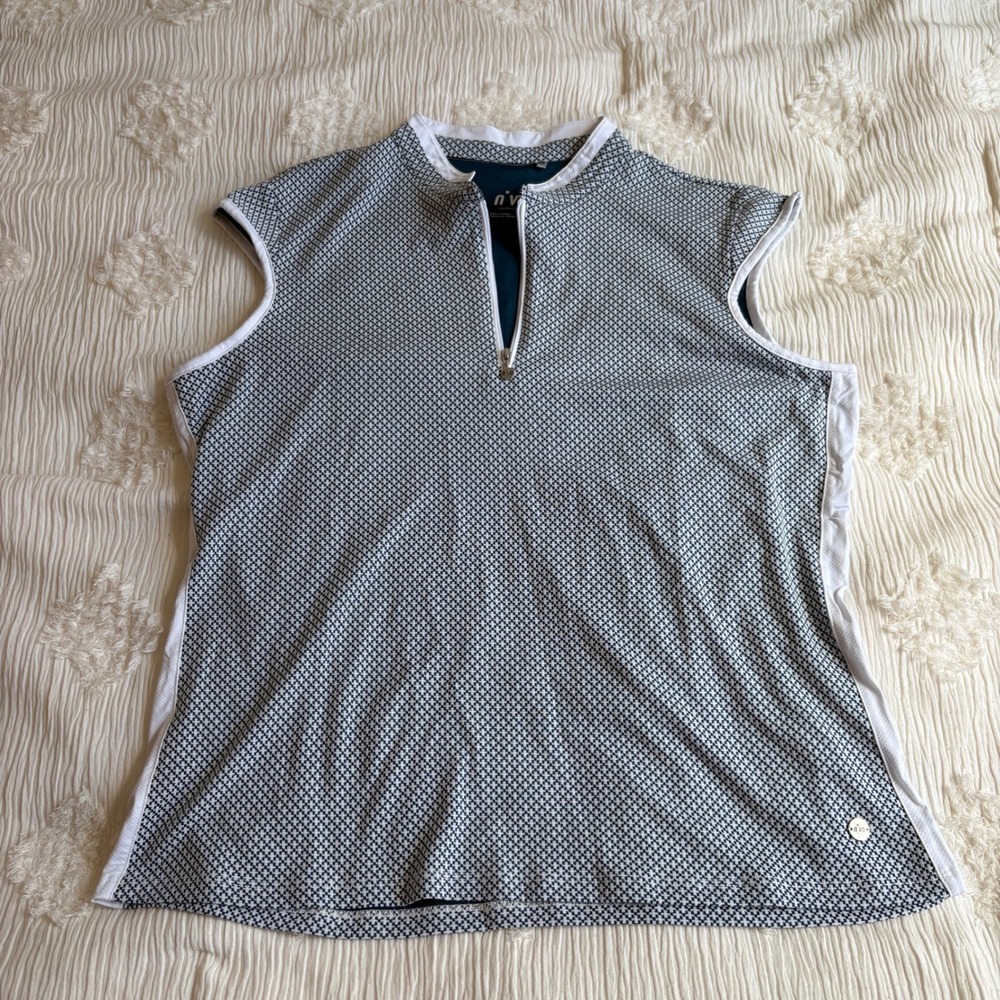 Nivo Sport Womens XL Golf Polo Sleeveless Quarter Zip Navy White Geometric Print